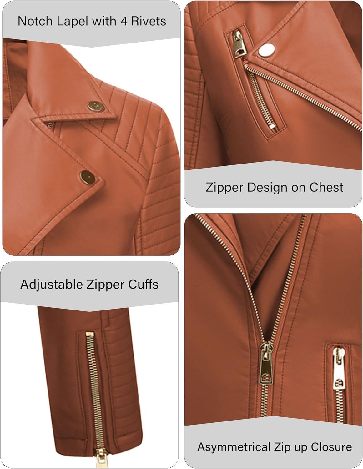 imageBellivera Womens Faux Leather Casual Jacket 2025 Spring Trendy Motorcycle Outfits Lightweight Classic CoatBrown
