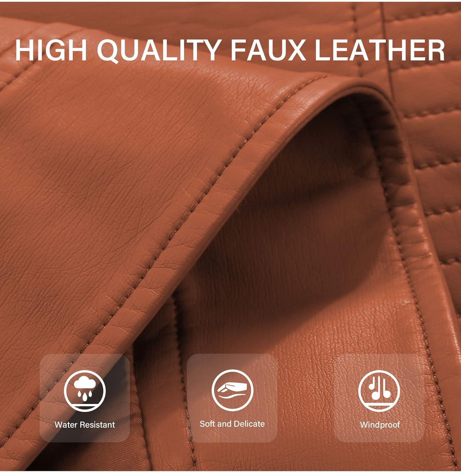 imageBellivera Womens Faux Leather Casual Jacket 2025 Spring Trendy Motorcycle Outfits Lightweight Classic CoatBrown