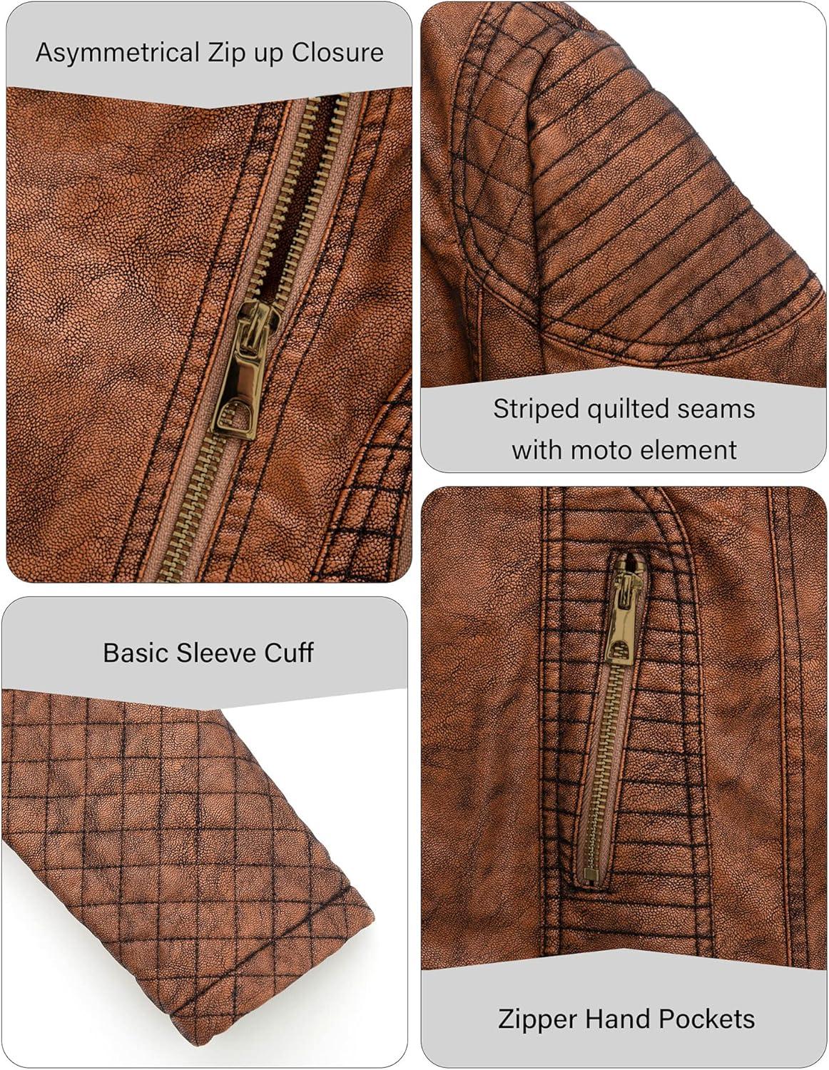 imageBellivera Womens Faux Leather Casual Jacket 2025 Spring Trendy Motorcycle Outfits Lightweight Classic CoatBrown Retro