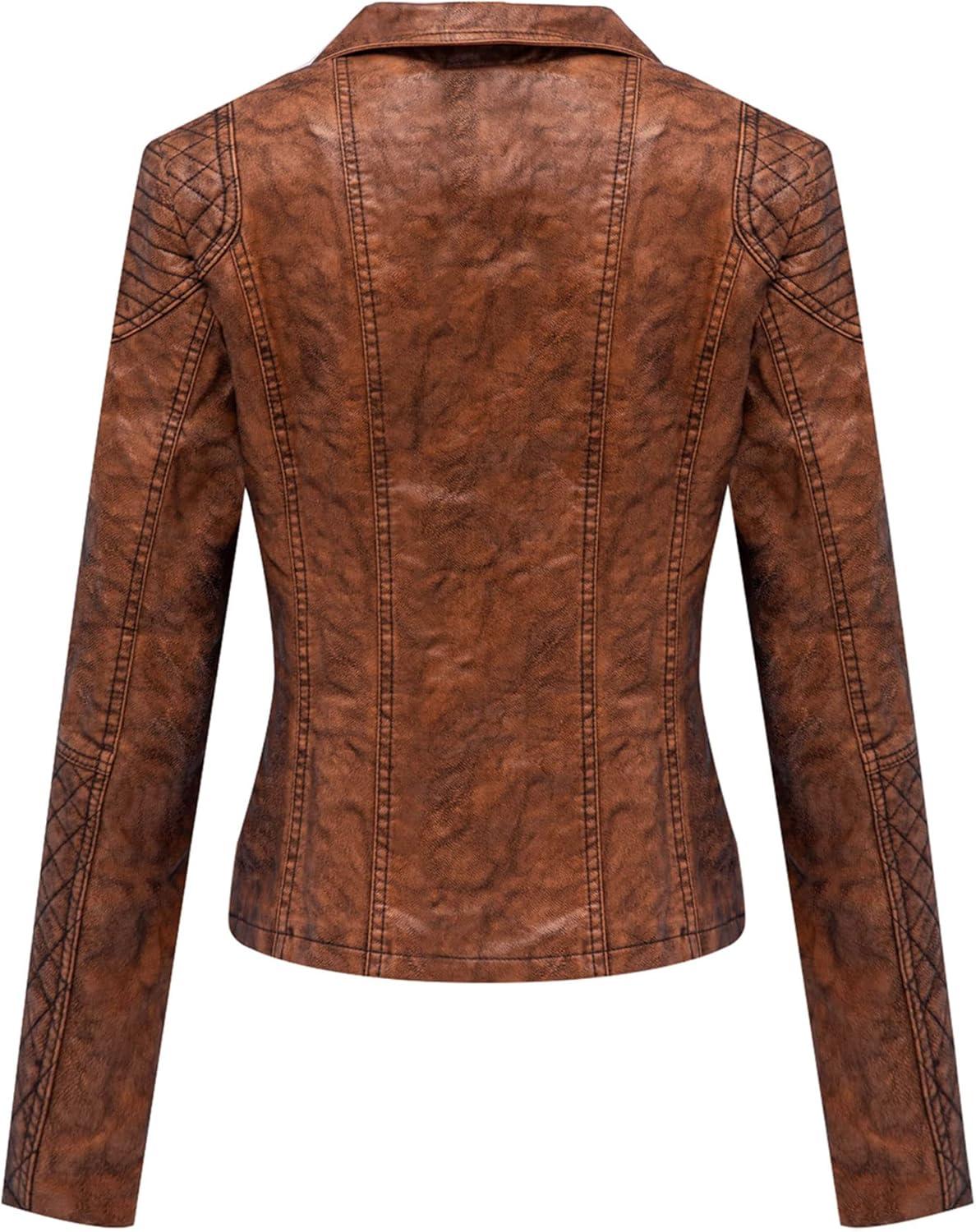 imageBellivera Womens Faux Leather Casual Jacket 2025 Spring Trendy Motorcycle Outfits Lightweight Classic CoatBrown Retro