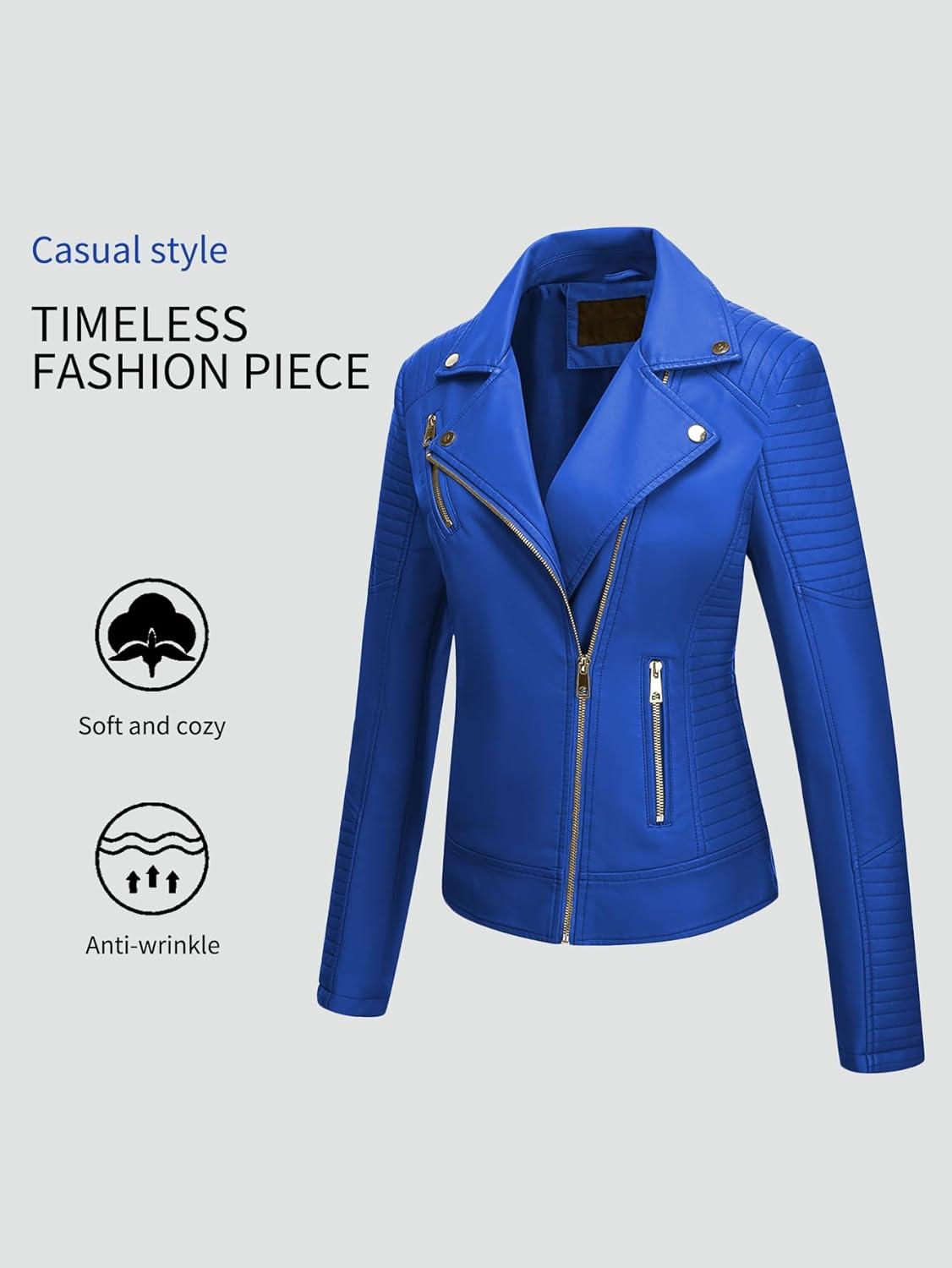 imageBellivera Womens Faux Leather Casual Jacket 2025 Spring Trendy Motorcycle Outfits Lightweight Classic CoatDarkblue