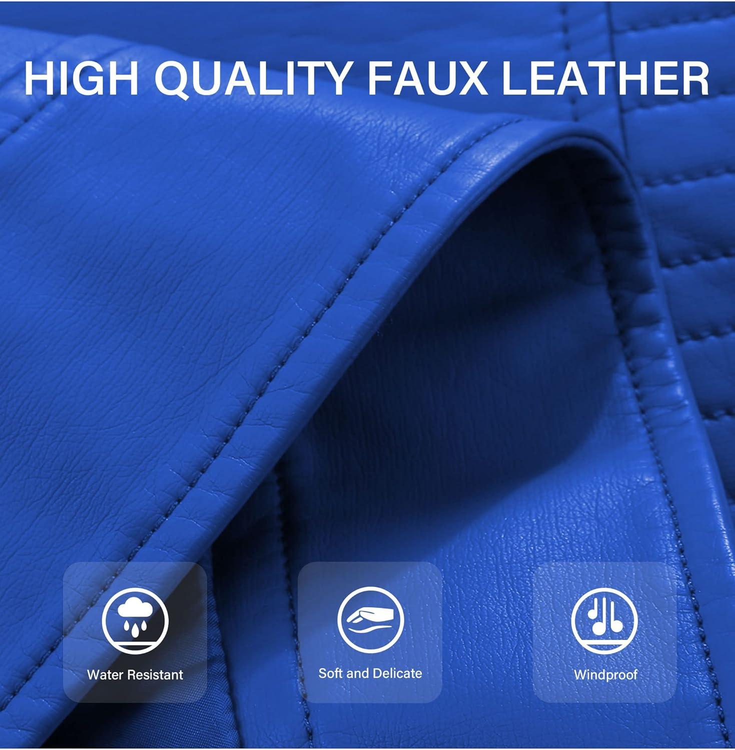 imageBellivera Womens Faux Leather Casual Jacket 2025 Spring Trendy Motorcycle Outfits Lightweight Classic CoatDarkblue