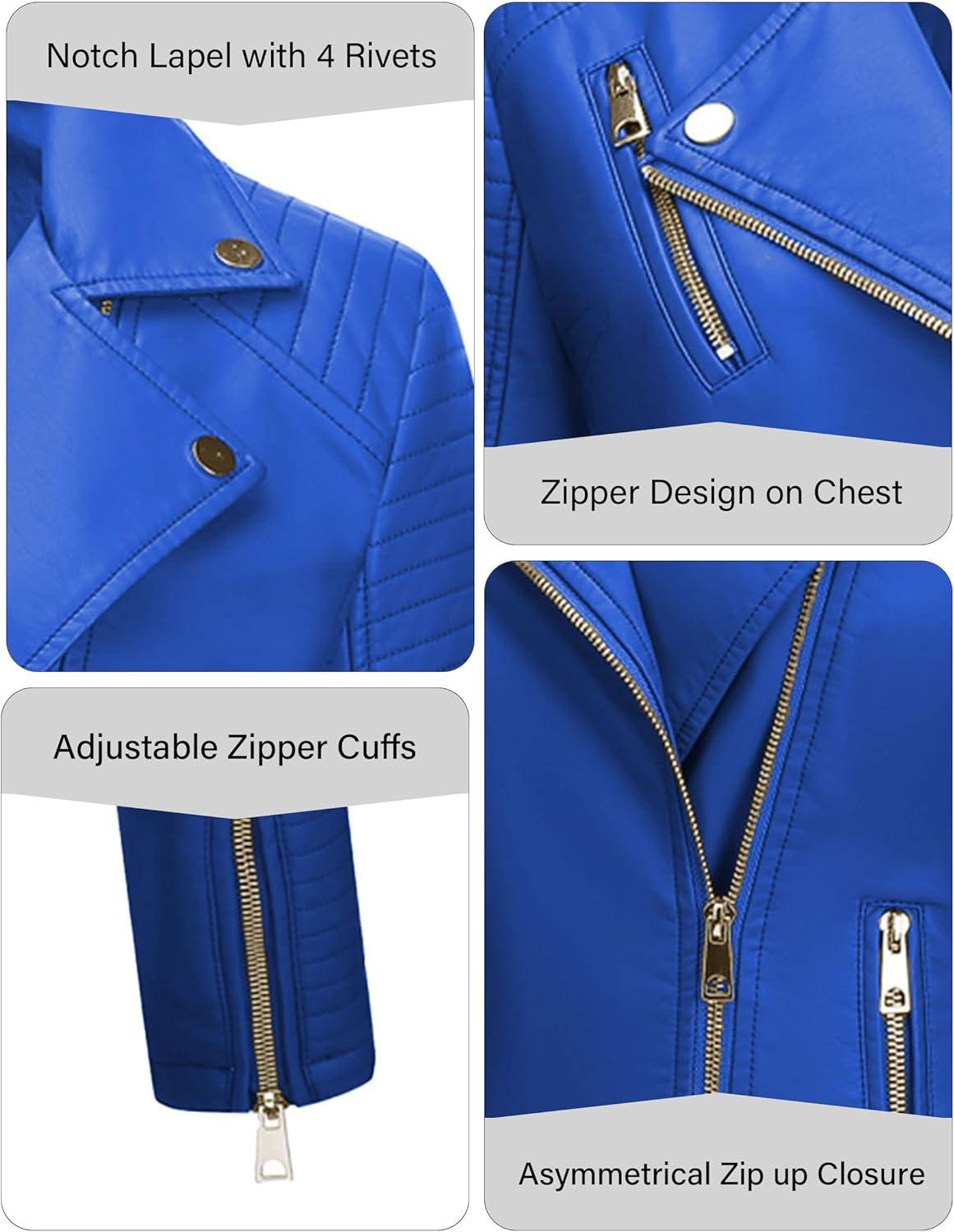 imageBellivera Womens Faux Leather Casual Jacket 2025 Spring Trendy Motorcycle Outfits Lightweight Classic CoatDarkblue