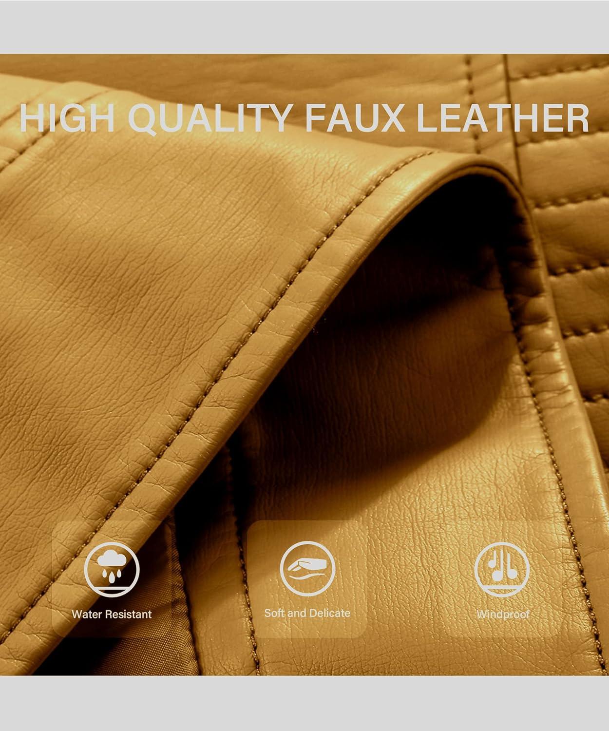 imageBellivera Womens Faux Leather Casual Jacket 2025 Spring Trendy Motorcycle Outfits Lightweight Classic CoatGinger
