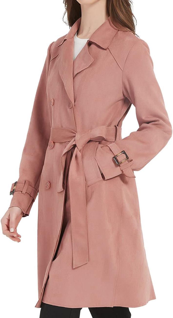 imageBellivera Womens Faux Suede Leather Jacket Spring and Winter Fashion Long Trench Coat Lightweight WindbreakerPink