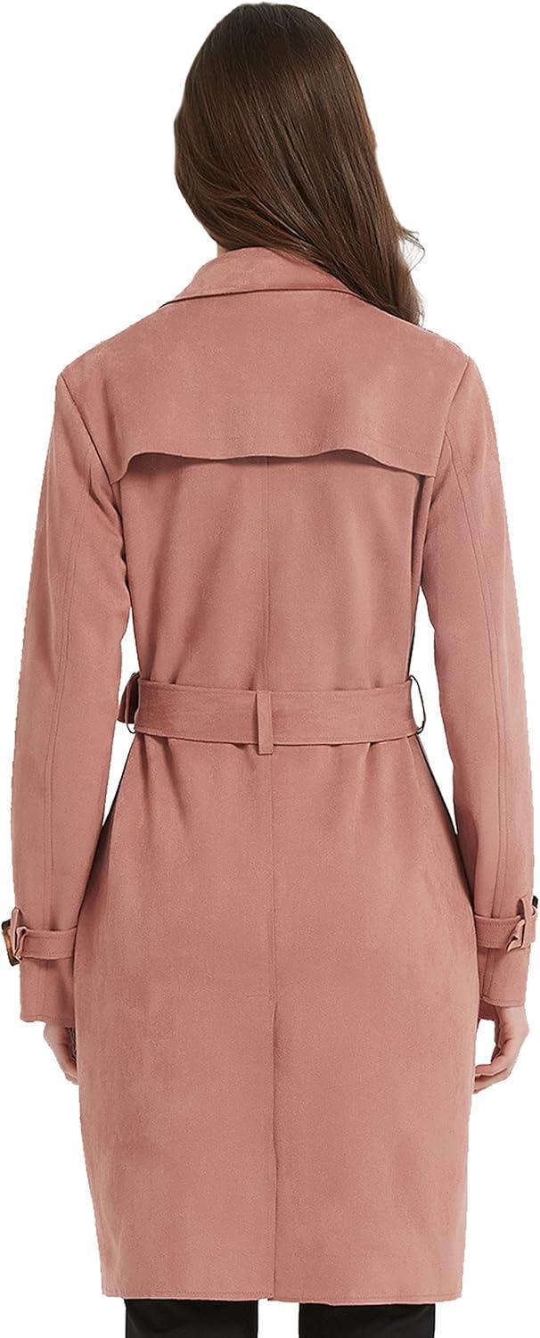imageBellivera Womens Faux Suede Leather Jacket Spring and Winter Fashion Long Trench Coat Lightweight WindbreakerPink