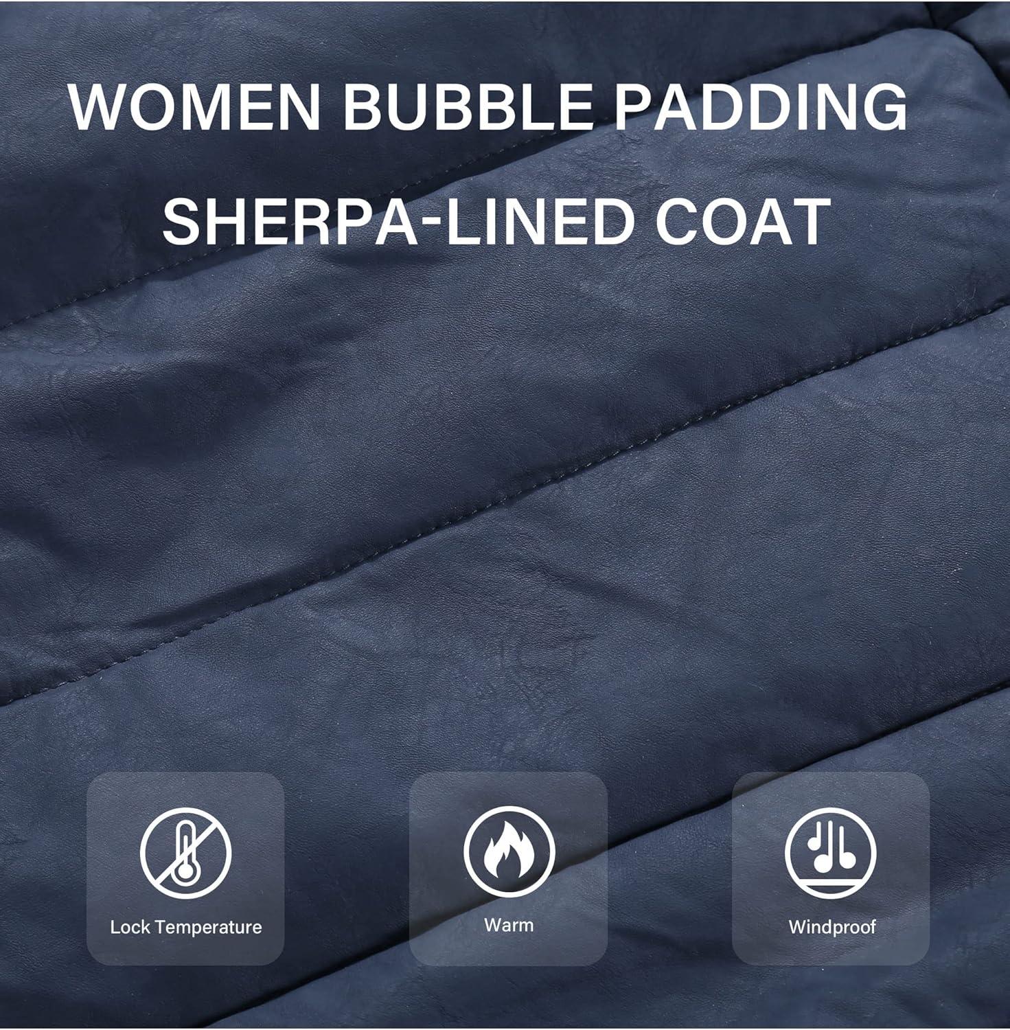 imageBellivera Womens Winter Puffer Jacket ColdResistant Patchwork Plush Lining Coat with Removable Fur Collar Hooded and BeltedBlue