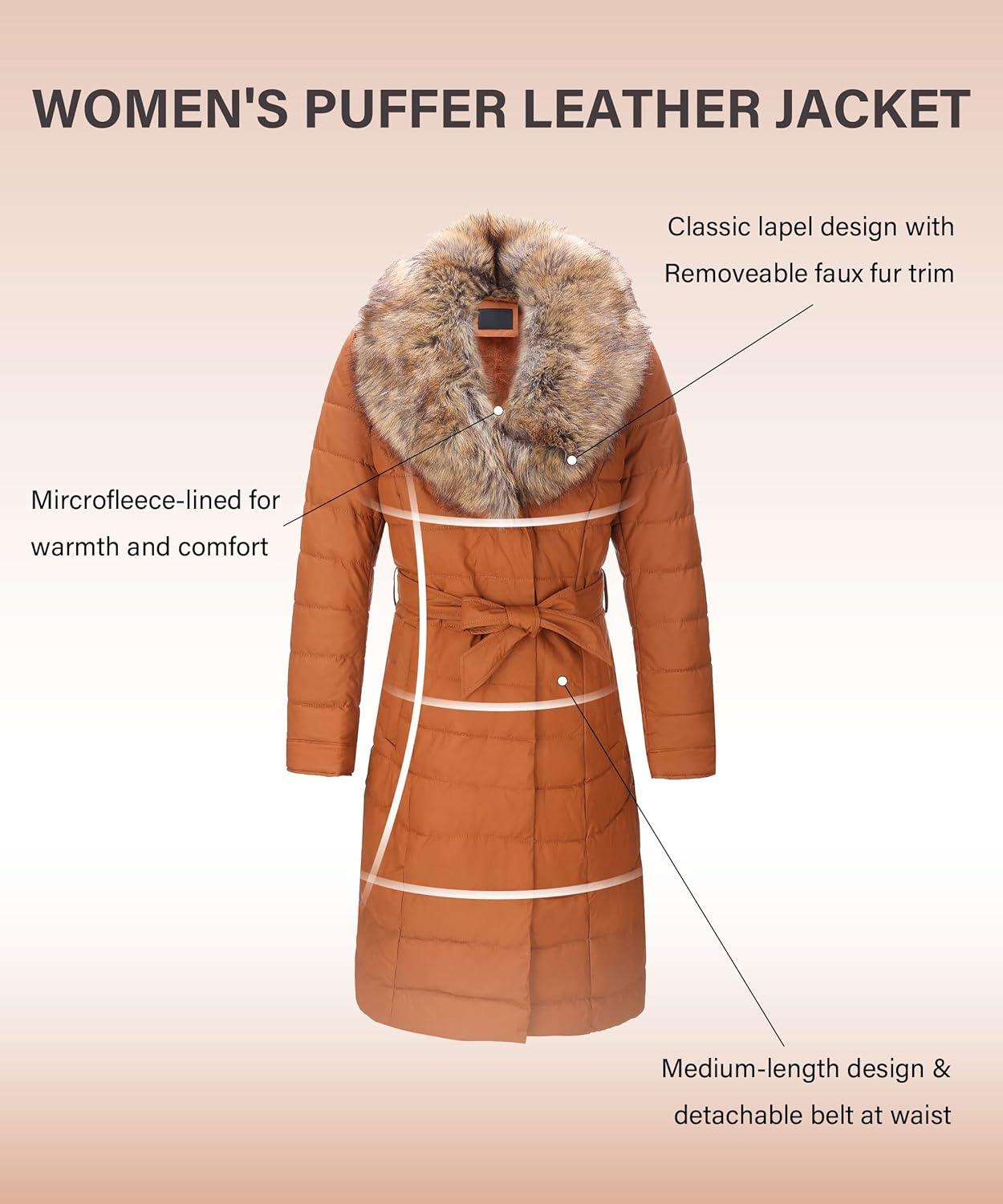 imageBellivera Womens Winter Puffer Jacket ColdResistant Patchwork Plush Lining Coat with Removable Fur Collar Hooded and BeltedCamel Yellow