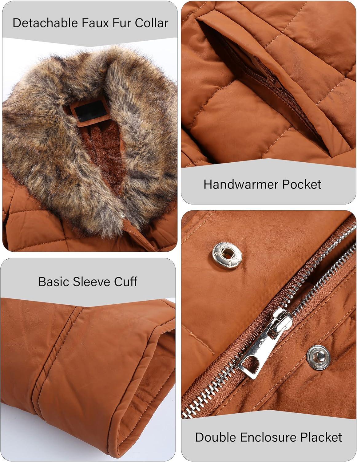 imageBellivera Womens Winter Puffer Jacket ColdResistant Patchwork Plush Lining Coat with Removable Fur Collar Hooded and BeltedCamel Yellow