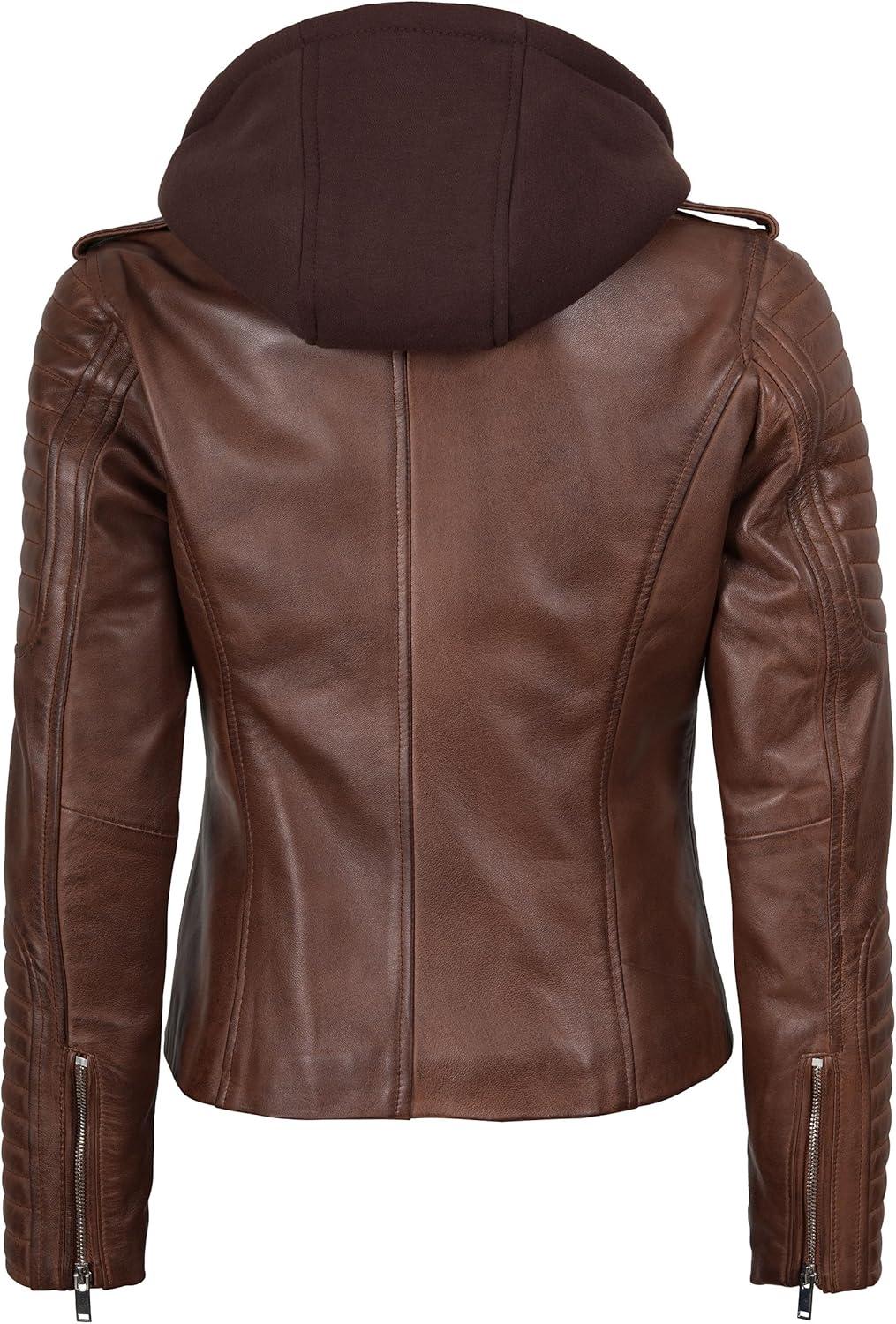 imageBlingsoul Leather Jacket Women Real Lambskin Womens Leather Jackets With Detachable HoodBagheria Cognac Jacket