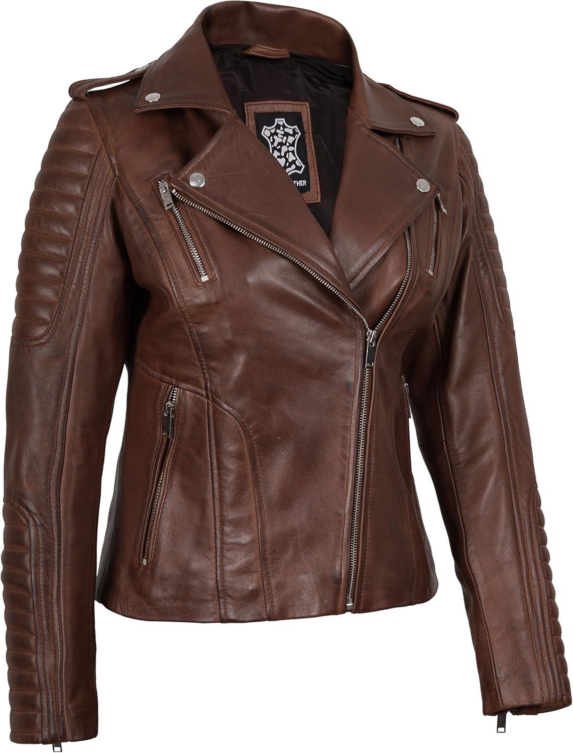 imageBlingsoul Leather Jacket Women Real Lambskin Womens Leather Jackets With Detachable HoodBagheria Cognac Jacket
