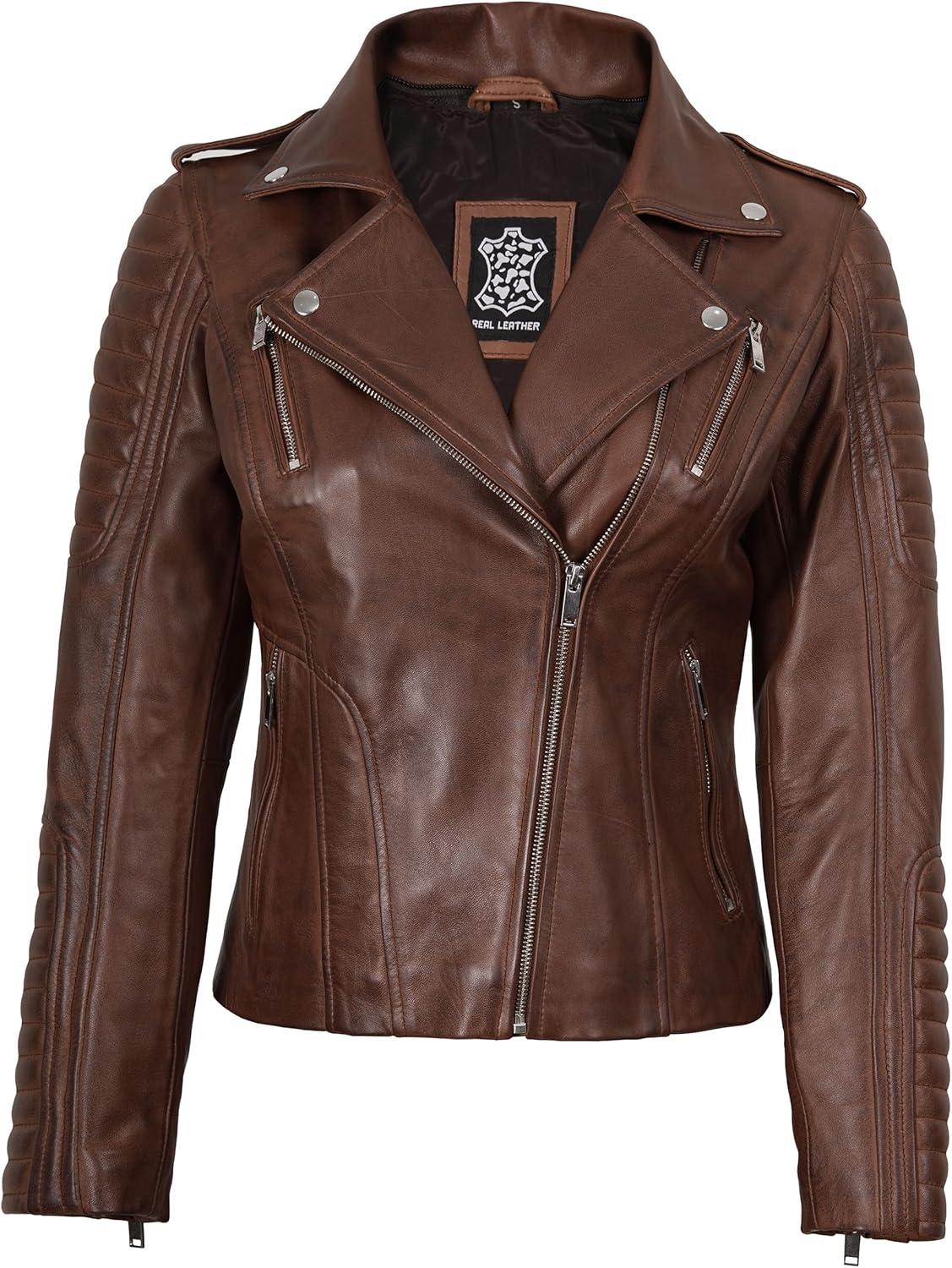 imageBlingsoul Leather Jacket Women Real Lambskin Womens Leather Jackets With Detachable HoodBagheria Cognac Jacket