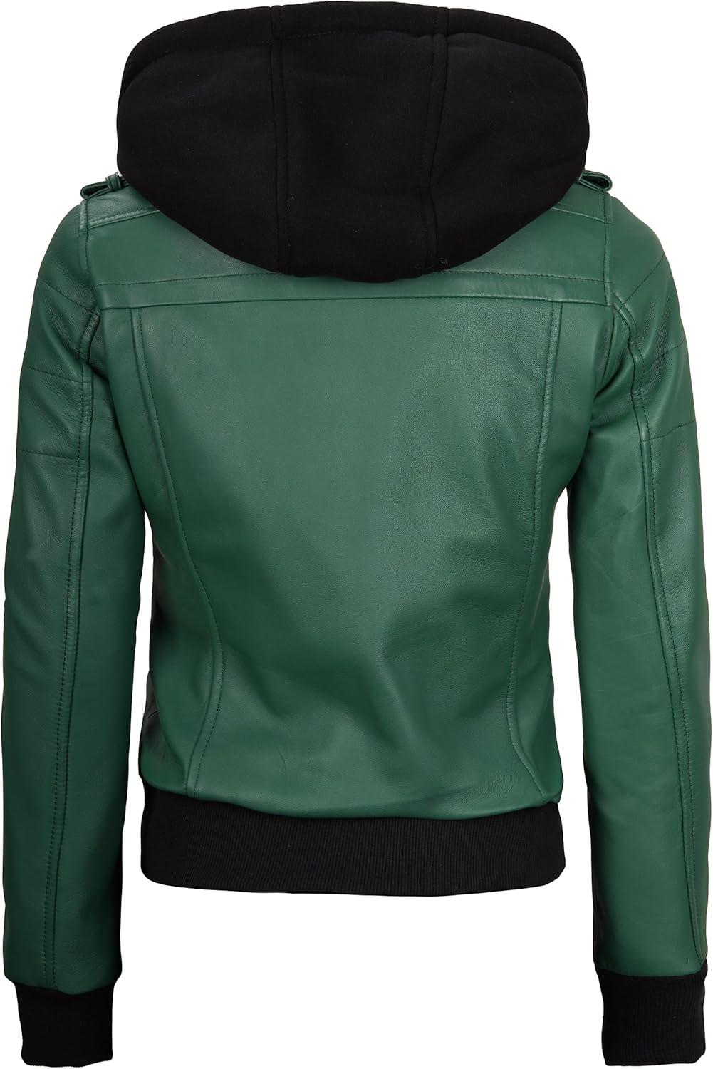 imageBlingsoul Leather Jacket Women Real Lambskin Womens Leather Jackets With Detachable HoodEdinburgh Green Jacket