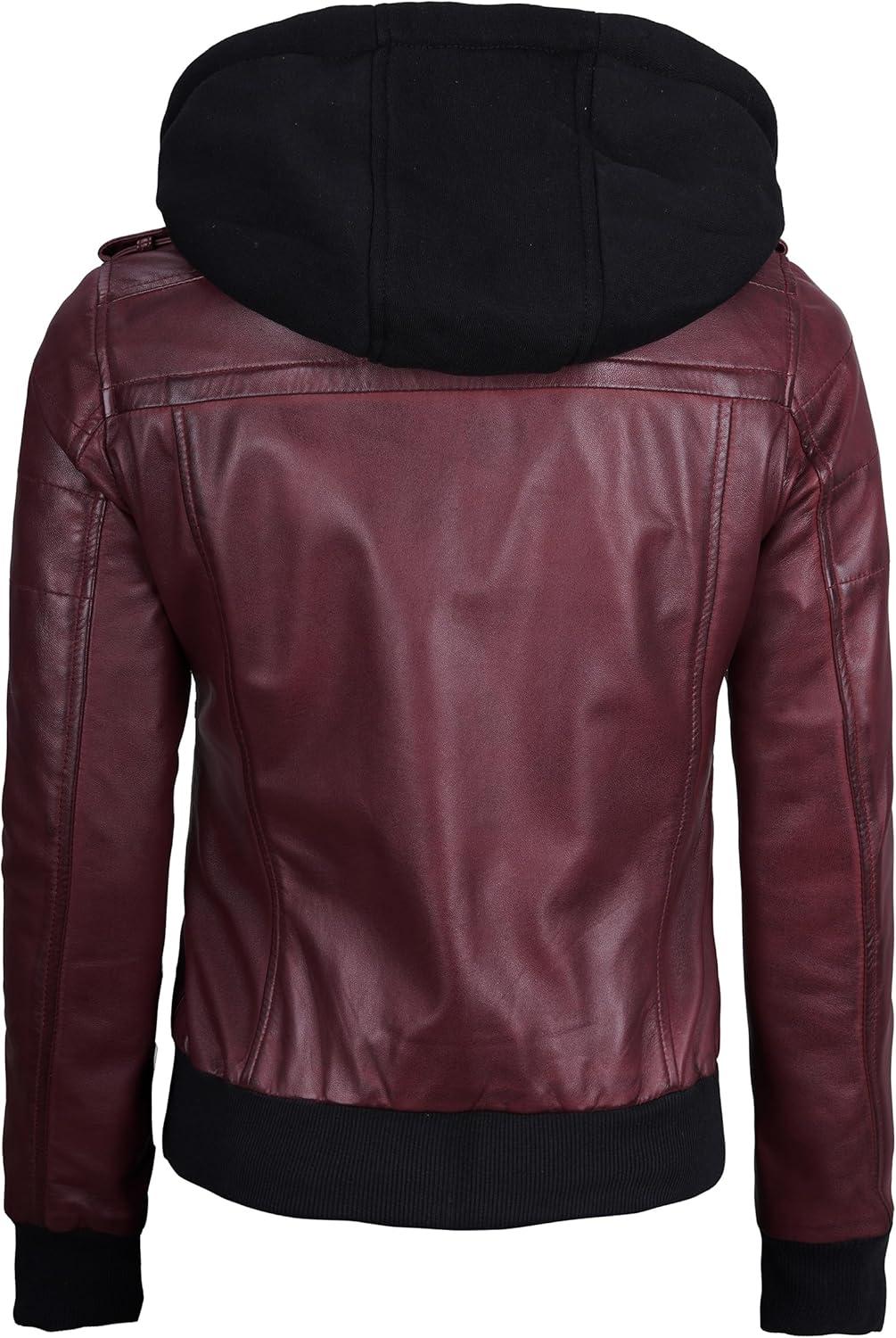 imageBlingsoul Leather Jacket Women Real Lambskin Womens Leather Jackets With Detachable HoodEdinburgh Maroon Jacket