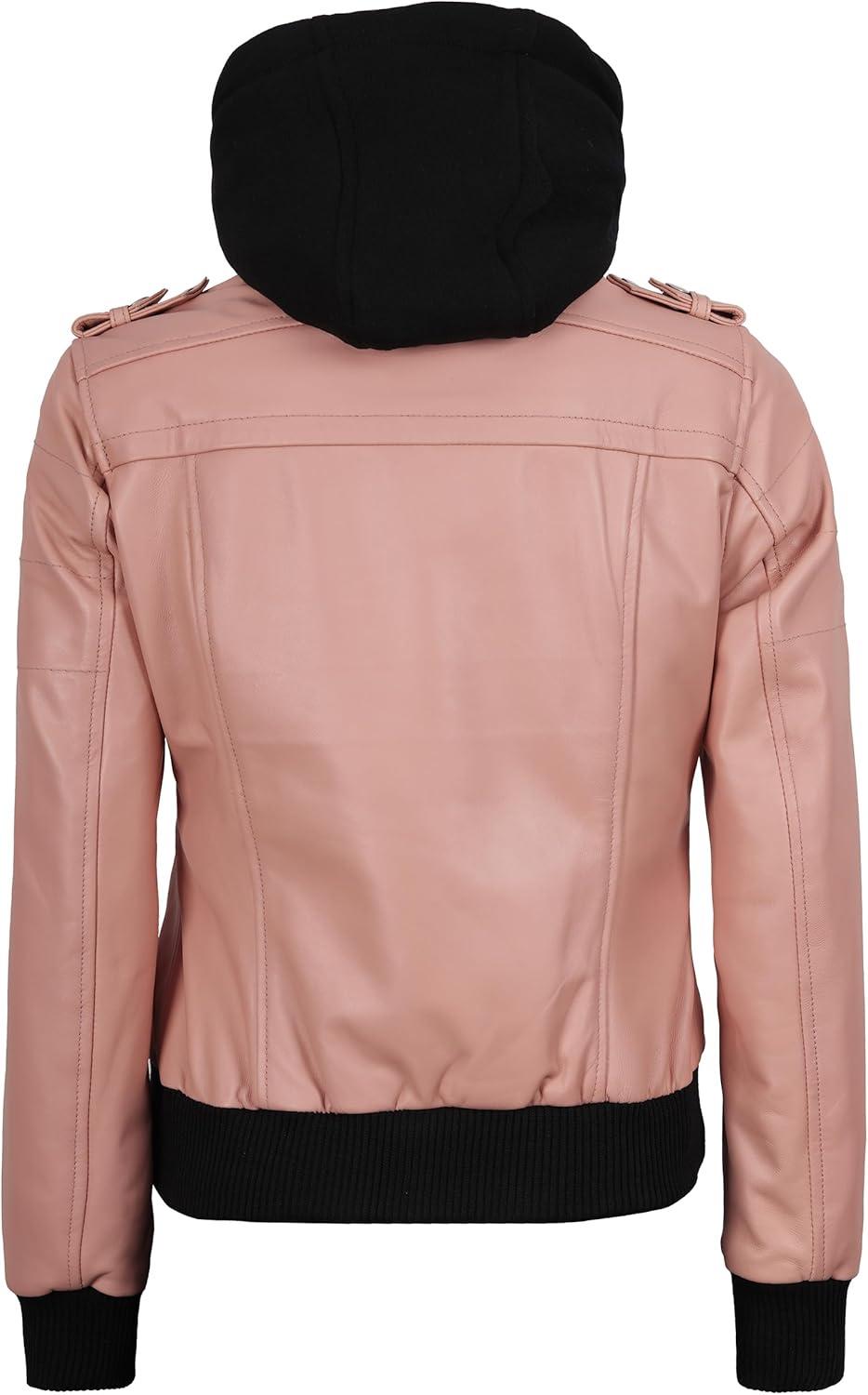 imageBlingsoul Leather Jacket Women Real Lambskin Womens Leather Jackets With Detachable HoodEdinburgh Pink Jacket