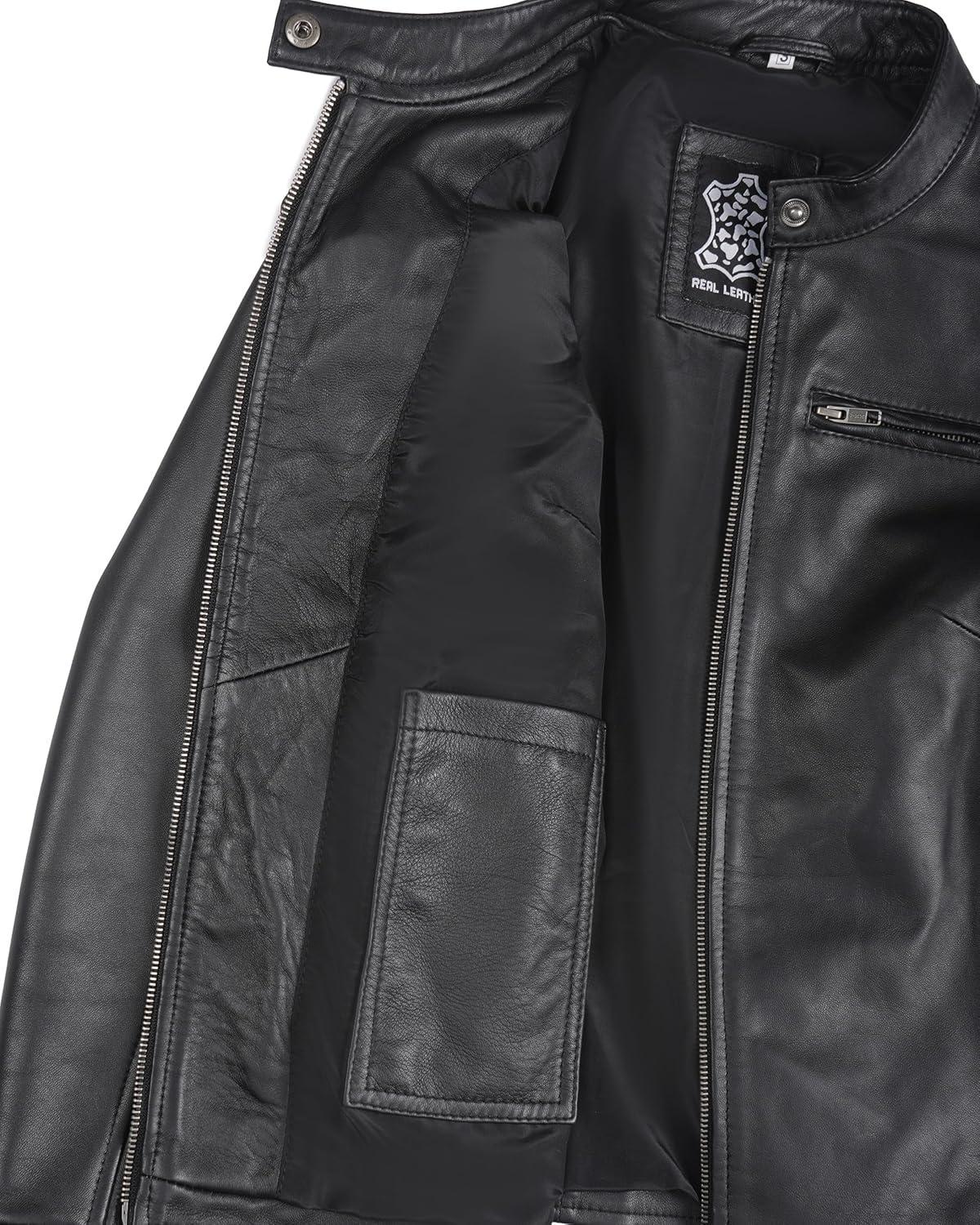 imageBlingsoul Real Leather Jacket Women Cafe Racer Style Womens Leather JacketsDodge Black Jacket