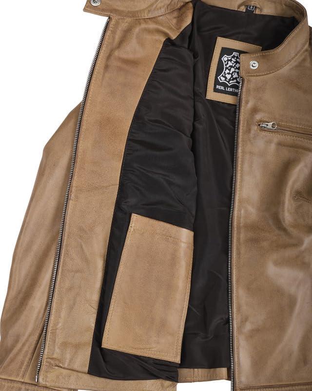 imageBlingsoul Real Leather Jacket Women Cafe Racer Style Womens Leather JacketsDodge Camel Jacket