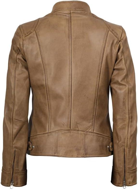 imageBlingsoul Real Leather Jacket Women Cafe Racer Style Womens Leather JacketsDodge Camel Jacket