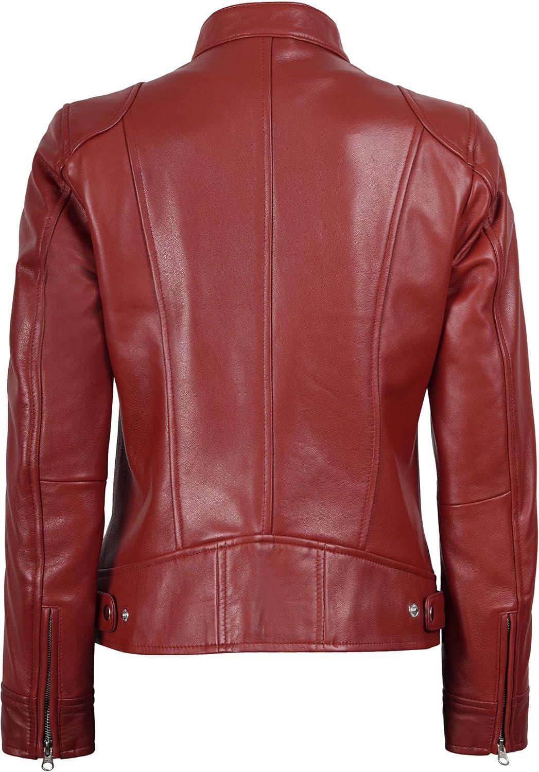 imageBlingsoul Real Leather Jacket Women Cafe Racer Style Womens Leather JacketsDodge Red Jacket