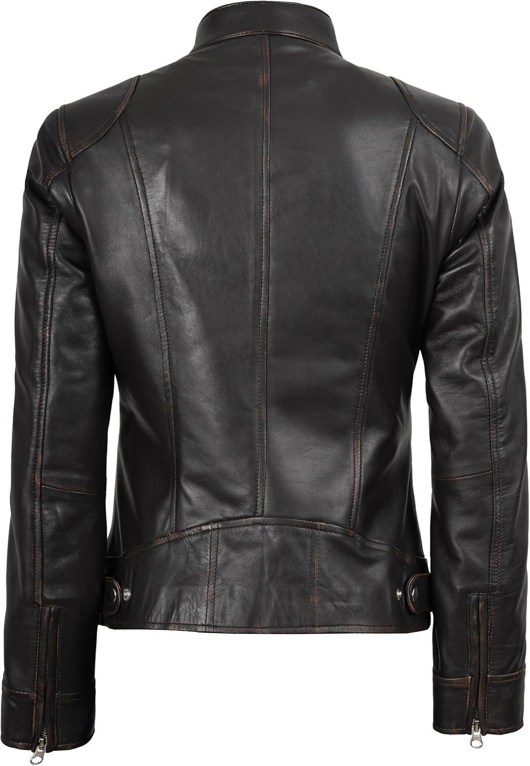 imageBlingsoul Real Leather Jacket Women Cafe Racer Style Womens Leather JacketsDodge Ruboff Jacket