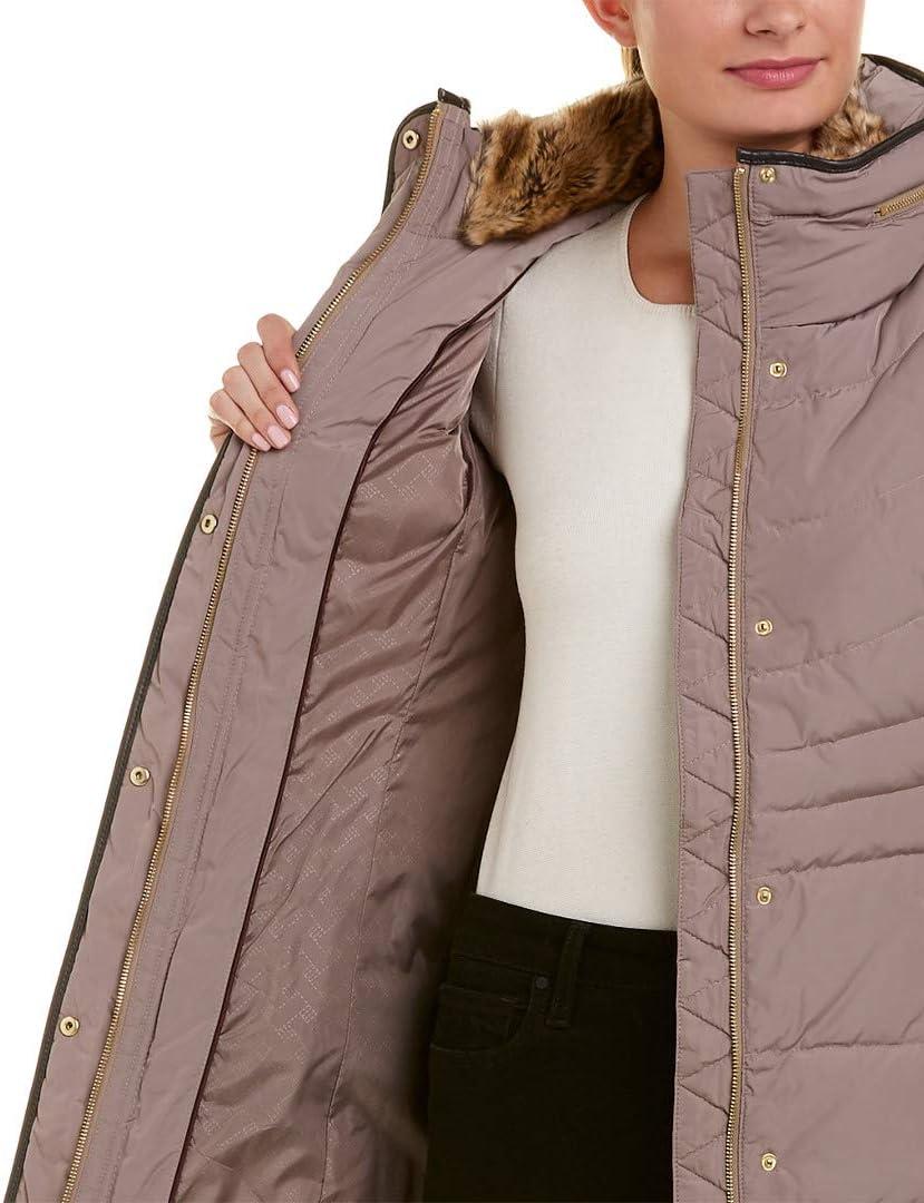 imageCole Haan womens Mid Length Down Coat With Bib FrontCashew