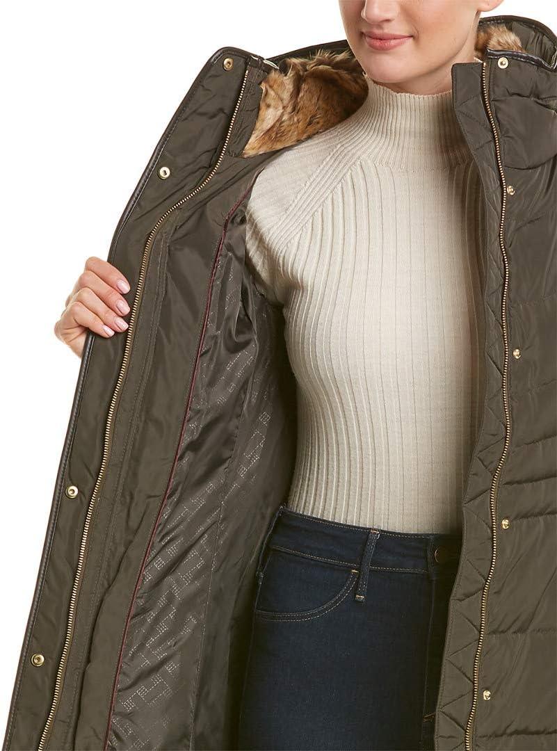 imageCole Haan womens Mid Length Down Coat With Bib FrontForest