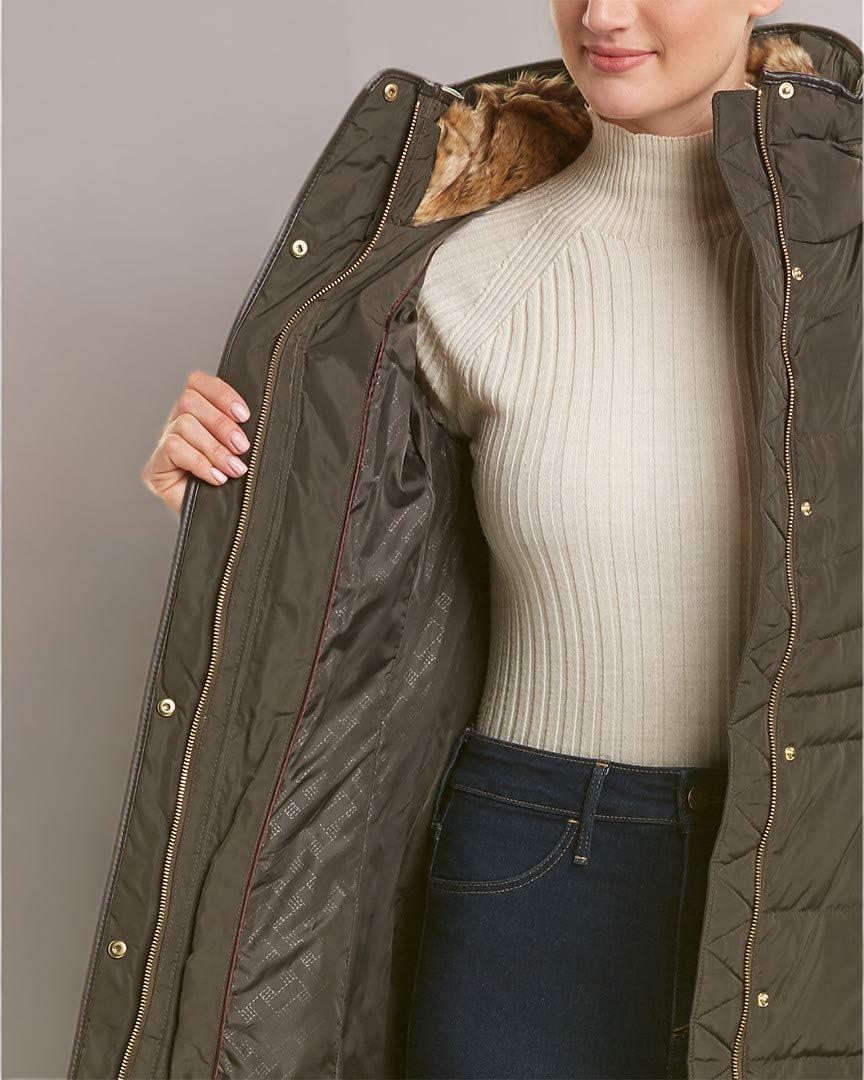 imageCole Haan womens Mid Length Down Coat With Bib FrontForest