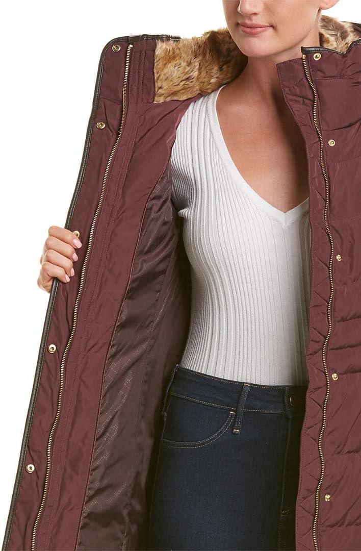 imageCole Haan womens Mid Length Down Coat With Bib FrontMerlot