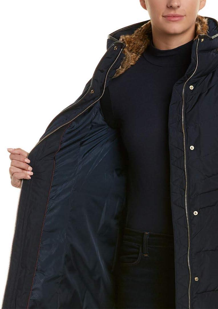 imageCole Haan womens Mid Length Down Coat With Bib FrontNavy