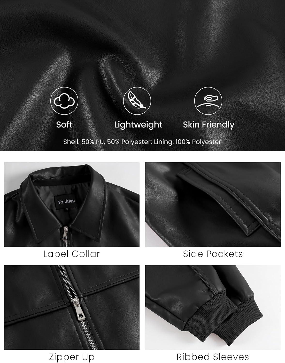 imageEsheSy Womens Oversized Leather Jacket Faux Suede Boyfriend Motorcycle Full Zip Bomber JacketBlack