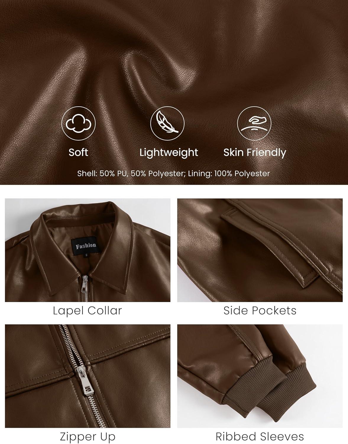 imageEsheSy Womens Oversized Leather Jacket Faux Suede Boyfriend Motorcycle Full Zip Bomber JacketBrown