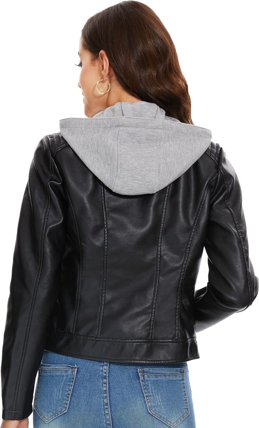 imageFahsyee Zip Leather Jackets for Women Motorcycle Faux PU Moto Biker Outwear CoatJet Black