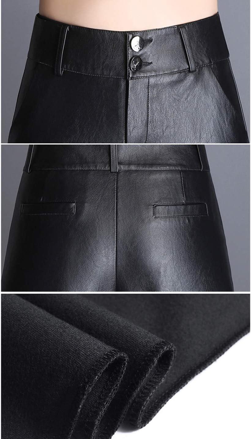 imageHaoMay Womens High Waist Wide Leg PU Faux Leather Cropped Pants CulottesBlack