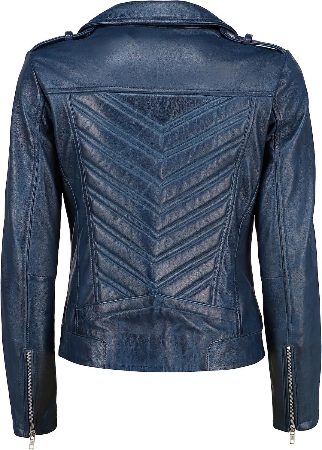 imageJild Biker Style Vintage Leather Jacket Women Casual Fashion Motorcycle ZipUp Lightweight Coat Collar Women Leather JacketBlue
