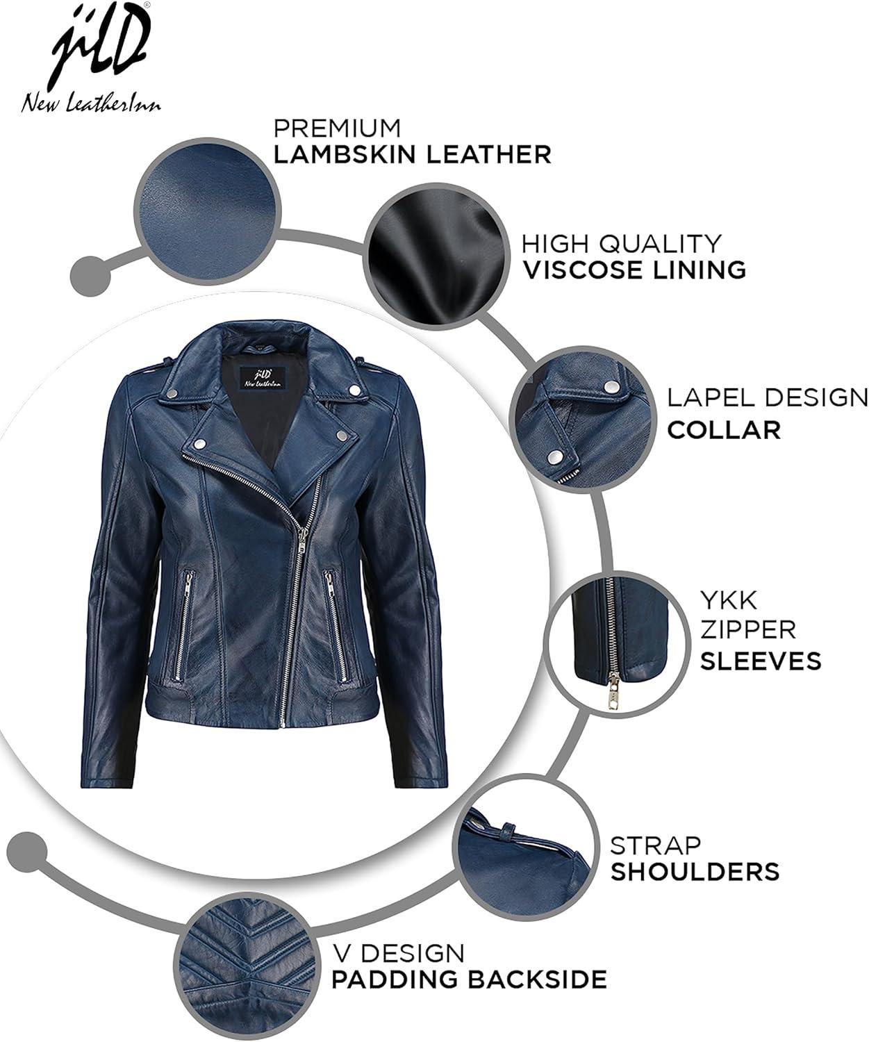 imageJild Biker Style Vintage Leather Jacket Women Casual Fashion Motorcycle ZipUp Lightweight Coat Collar Women Leather JacketBlue