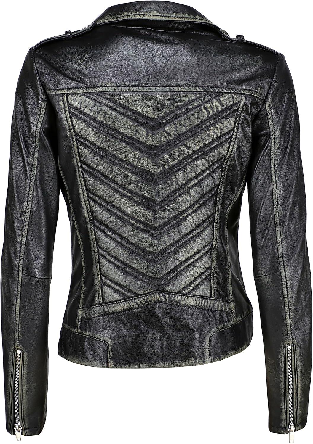 imageJild Biker Style Vintage Leather Jacket Women Casual Fashion Motorcycle ZipUp Lightweight Coat Collar Women Leather JacketDistressed