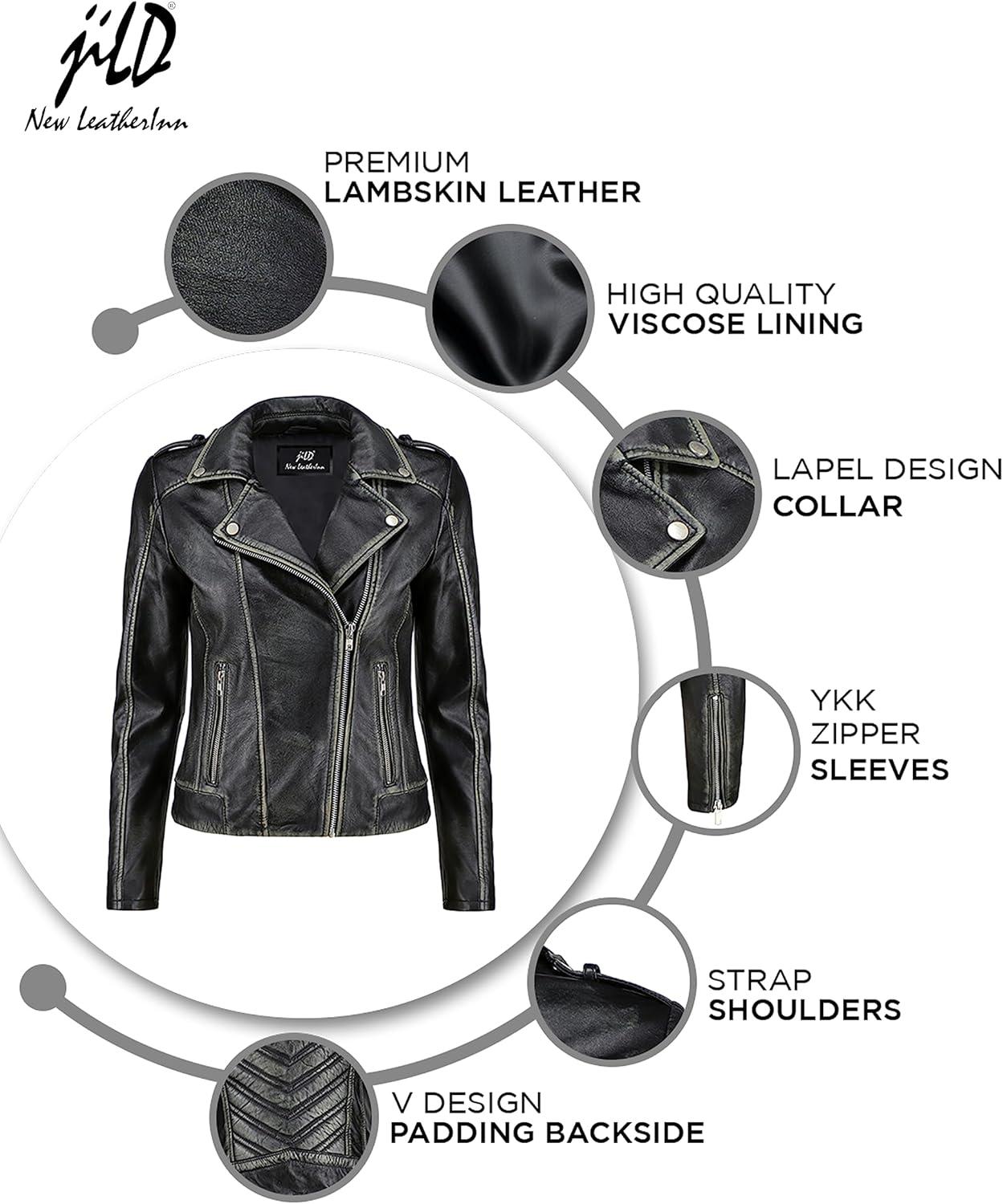 imageJild Biker Style Vintage Leather Jacket Women Casual Fashion Motorcycle ZipUp Lightweight Coat Collar Women Leather JacketDistressed