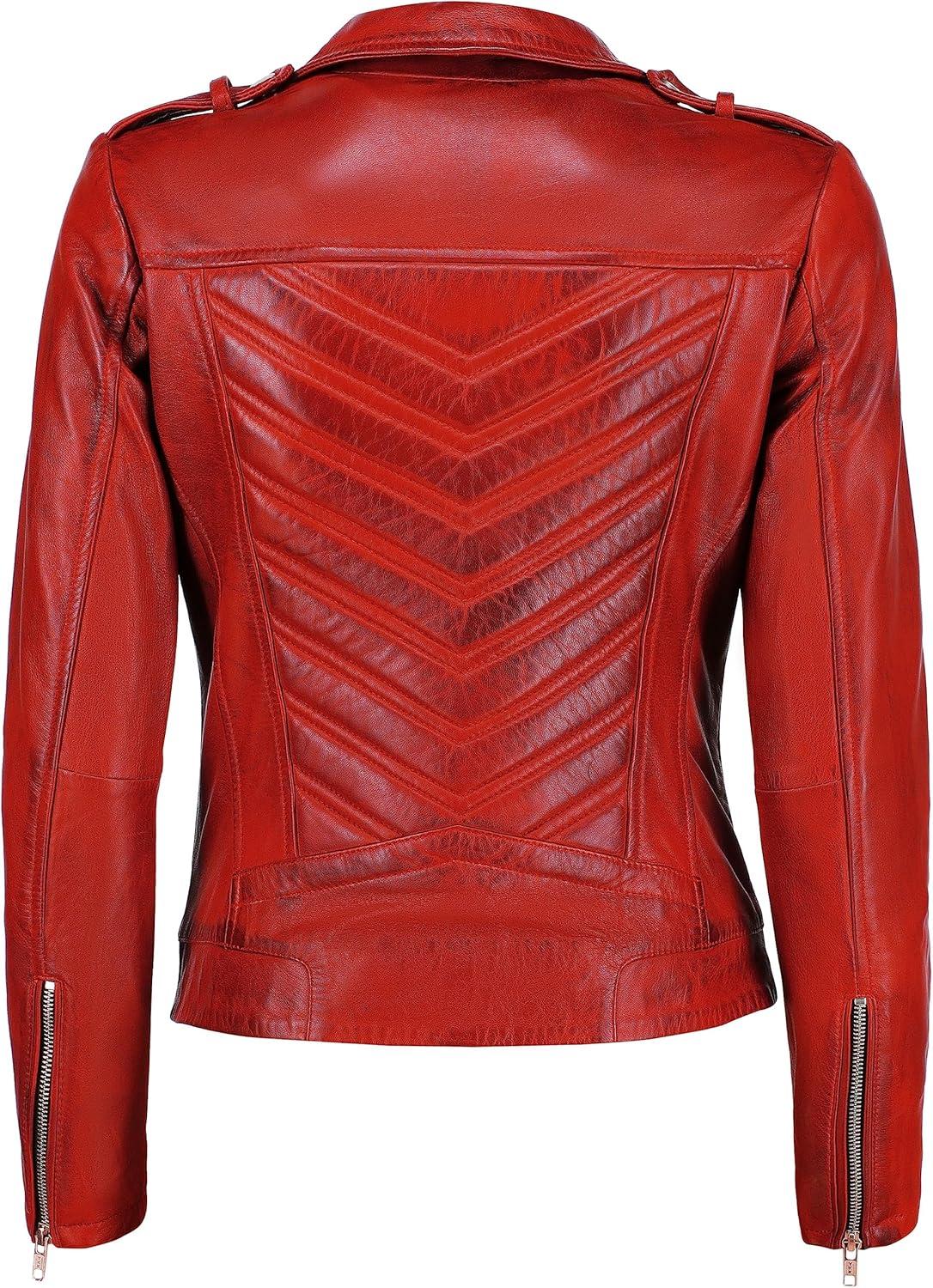 imageJild Biker Style Vintage Leather Jacket Women Casual Fashion Motorcycle ZipUp Lightweight Coat Collar Women Leather JacketRed