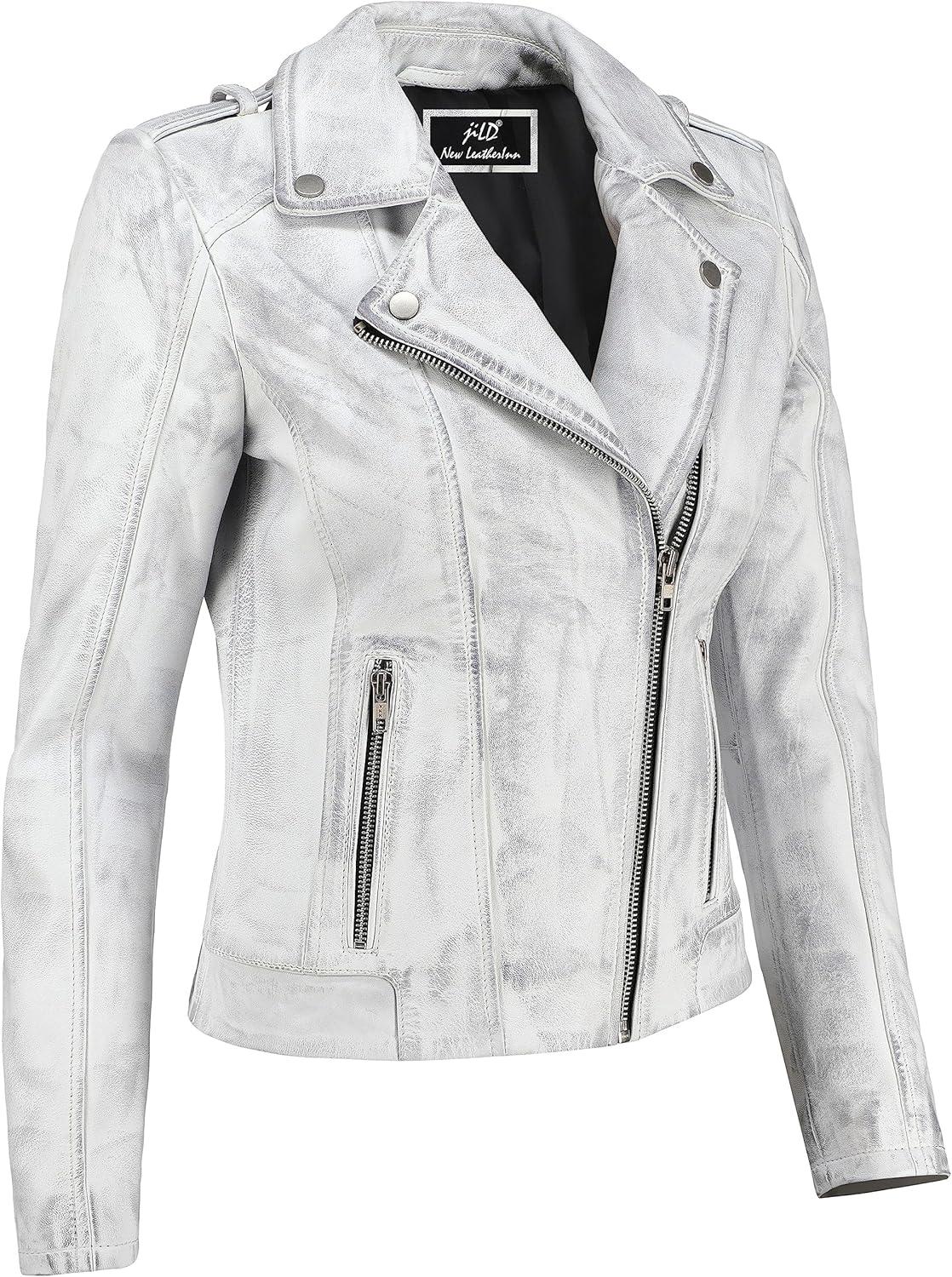 imageJild Biker Style Vintage Leather Jacket Women Casual Fashion Motorcycle ZipUp Lightweight Coat Collar Women Leather JacketWhite