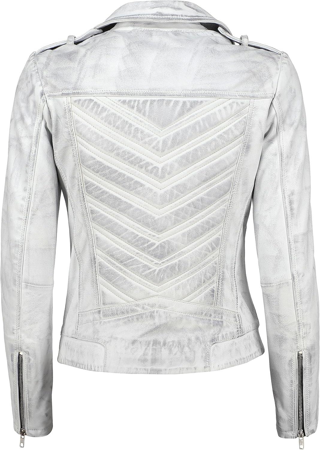 imageJild Biker Style Vintage Leather Jacket Women Casual Fashion Motorcycle ZipUp Lightweight Coat Collar Women Leather JacketWhite