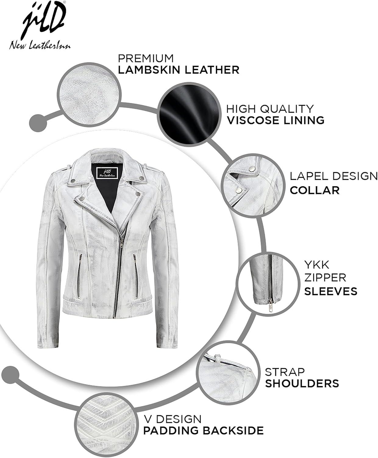imageJild Biker Style Vintage Leather Jacket Women Casual Fashion Motorcycle ZipUp Lightweight Coat Collar Women Leather JacketWhite