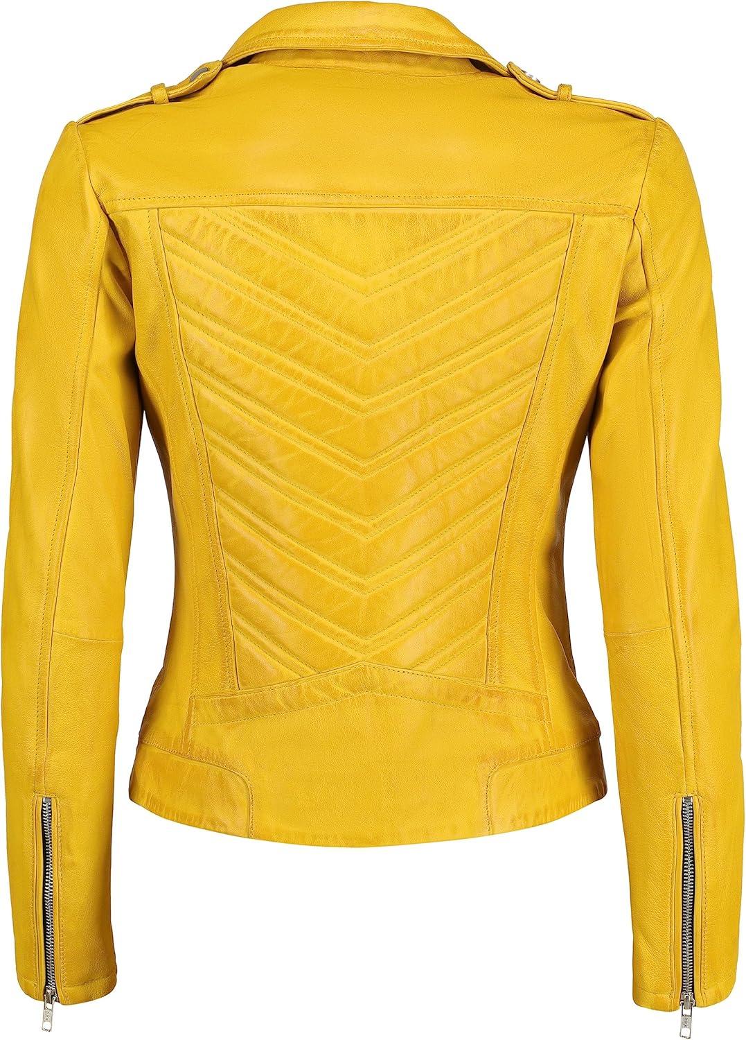 imageJild Biker Style Vintage Leather Jacket Women Casual Fashion Motorcycle ZipUp Lightweight Coat Collar Women Leather JacketYellow