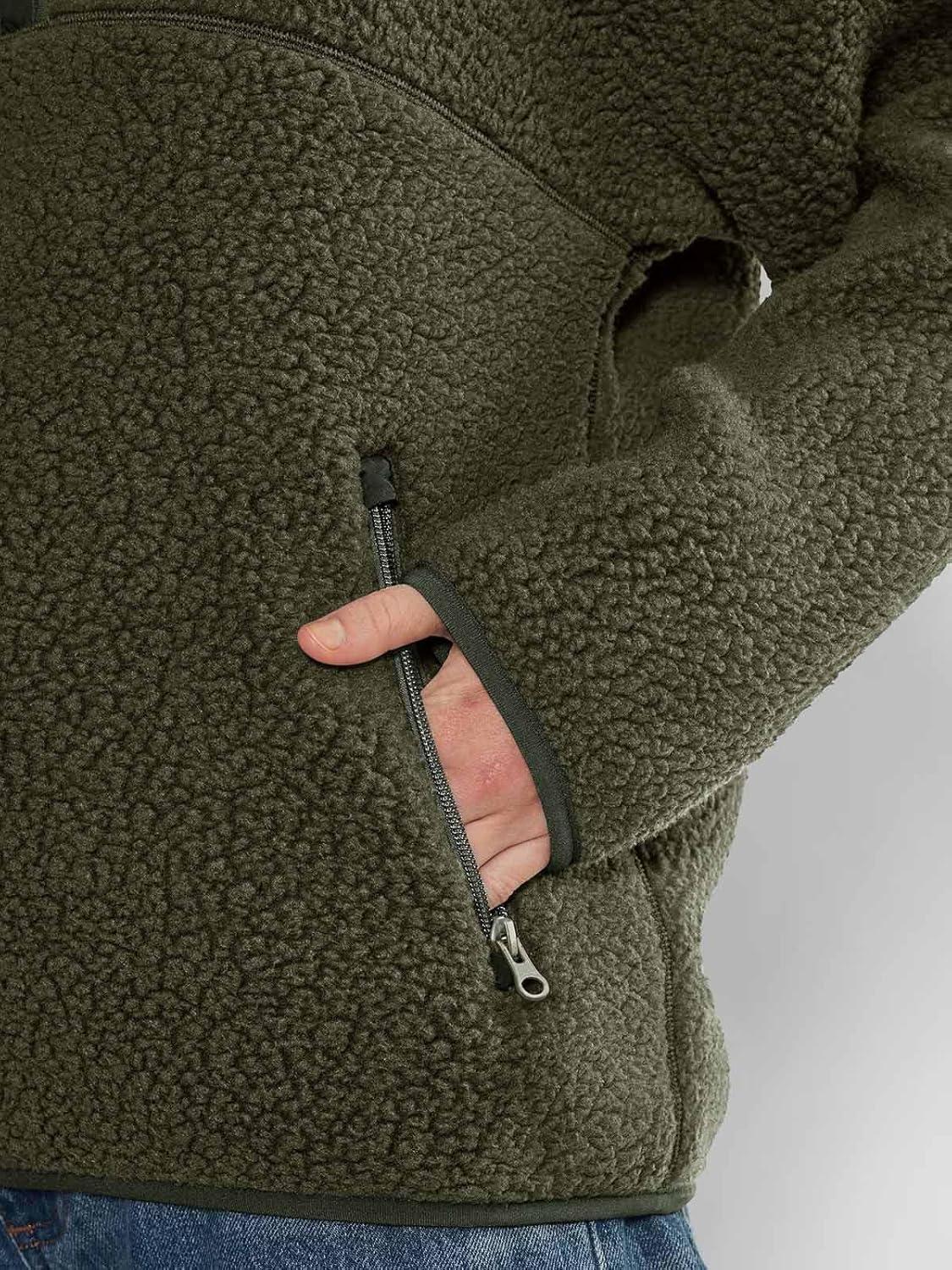 imageLASLULU Womens Half Zip Pullover Cropped Sweatshirts Sherpa Fleece Jacket Fuzzy Sweaters Cute Winter Jackets with PocketsArmy Green