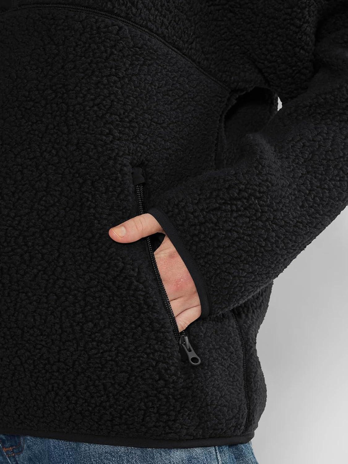 imageLASLULU Womens Half Zip Pullover Cropped Sweatshirts Sherpa Fleece Jacket Fuzzy Sweaters Cute Winter Jackets with PocketsBlack