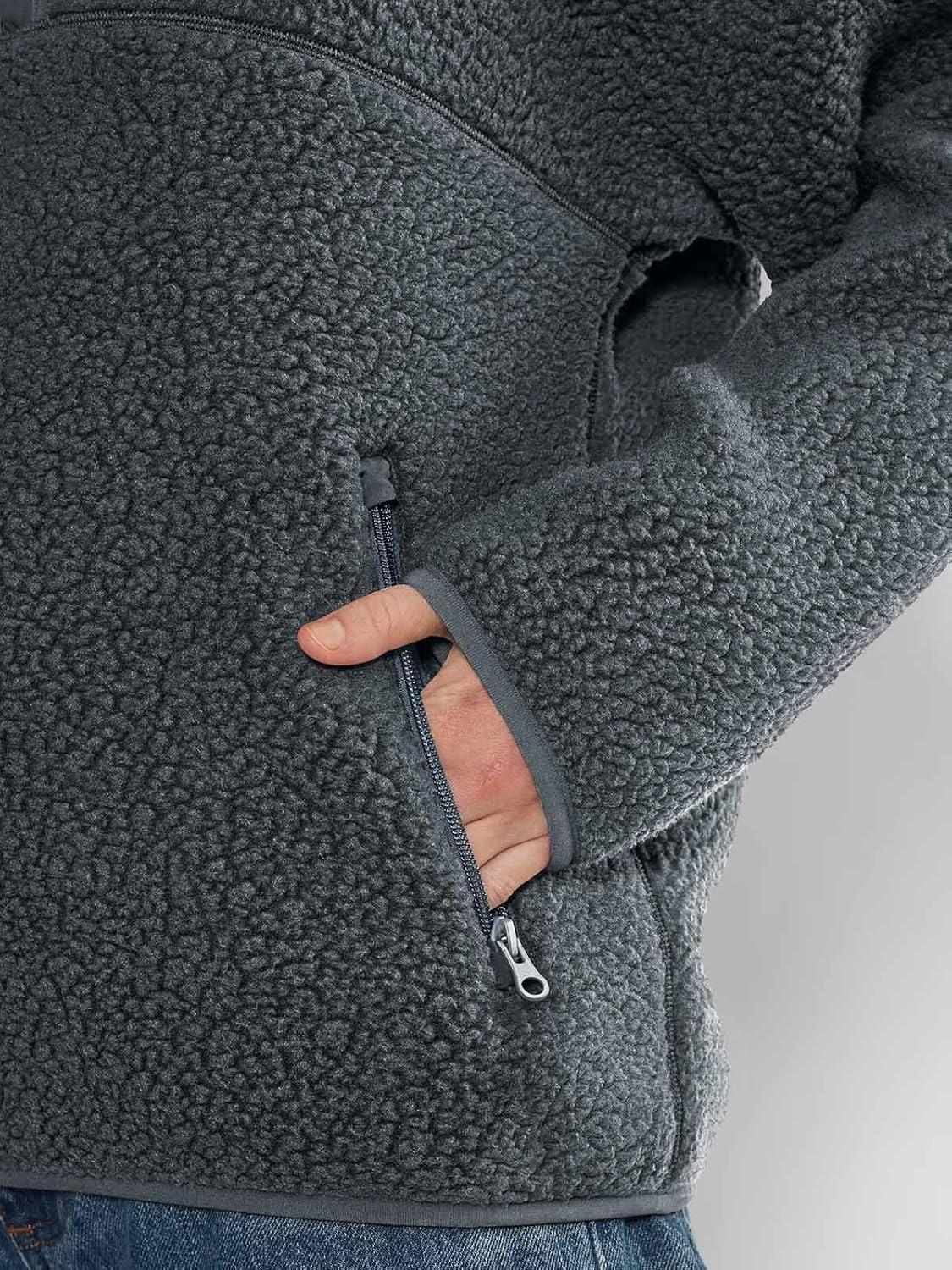 imageLASLULU Womens Half Zip Pullover Cropped Sweatshirts Sherpa Fleece Jacket Fuzzy Sweaters Cute Winter Jackets with PocketsDark Grey
