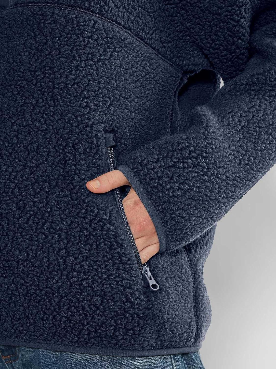 imageLASLULU Womens Half Zip Pullover Cropped Sweatshirts Sherpa Fleece Jacket Fuzzy Sweaters Cute Winter Jackets with PocketsNavy Blue