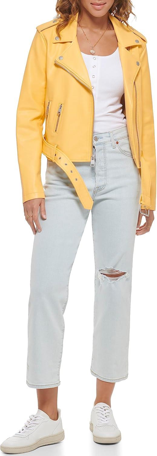 imageLevis Womens The Belted Faux Leather Moto Jacket Regular amp Plus SizeAmberCream