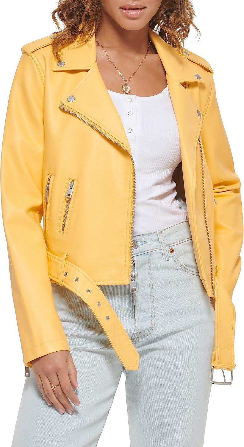 imageLevis Womens The Belted Faux Leather Moto Jacket Regular amp Plus SizeAmberCream