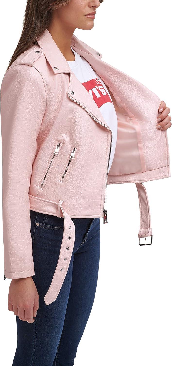 imageLevis Womens The Belted Faux Leather Moto Jacket Regular amp Plus SizeBlush Croc