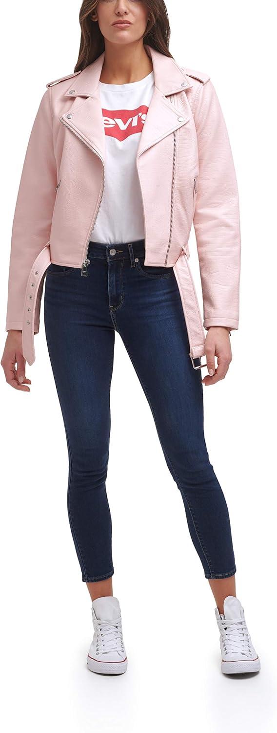 imageLevis Womens The Belted Faux Leather Moto Jacket Regular amp Plus SizeBlush Croc